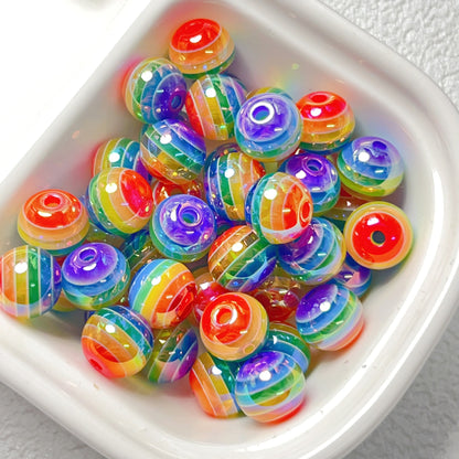 UV Plating Striped Resin Beads 11mm Glossy Round 20pcs 18