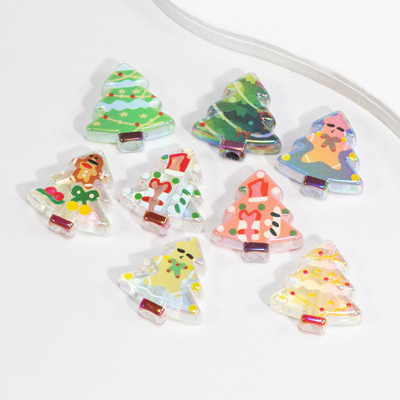 Doodle Christmas Tree Acrylic Beads 20mm Colorful Mixed 10pcs 4