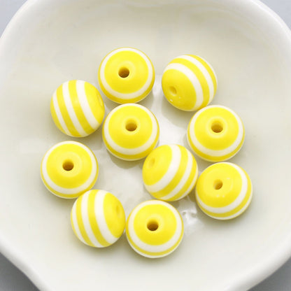 Rainbow Color Striped Resin Beads 12mm Round Glossy 60pcs 12