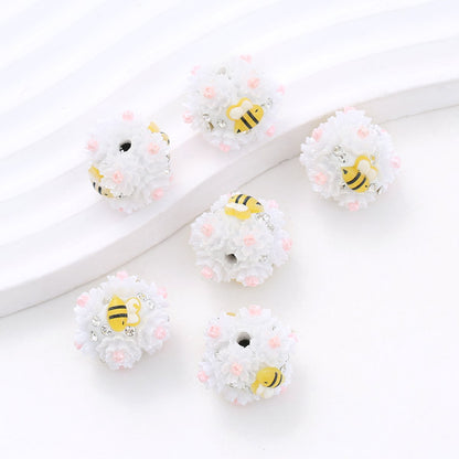 Floral Bubblegum Beads 23mm Bee Flower Ball Resin Rhinestone 3pcs 10