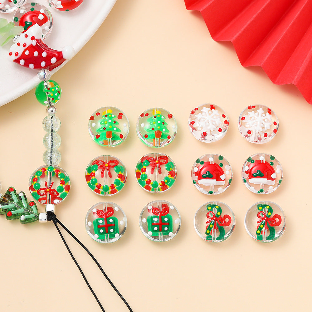 Hand Painted Flat Glass Beads 18mm Double-Sided Enamel Christmas 1pc