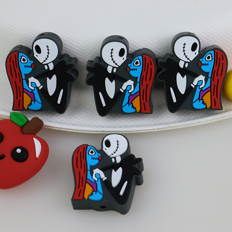 Silicone Focal Beads Halloween Skeleton Couple Holding Hands 20pcs
