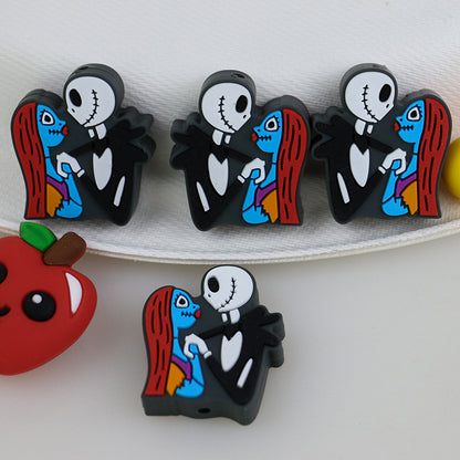 Silicone Focal Beads Halloween Skeleton Couple Holding Hands 20pcs