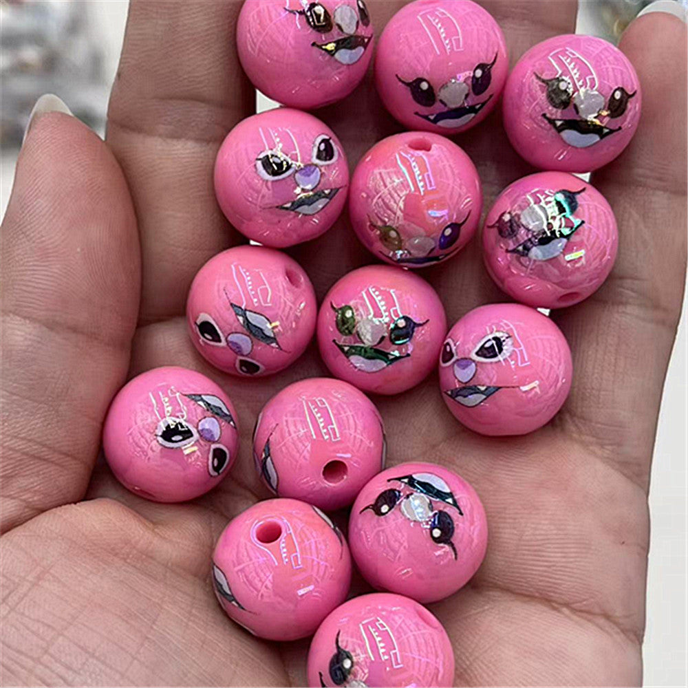 Plating Round Acrylic Beads 16mm Stitched Face Printed 100pcs 7
