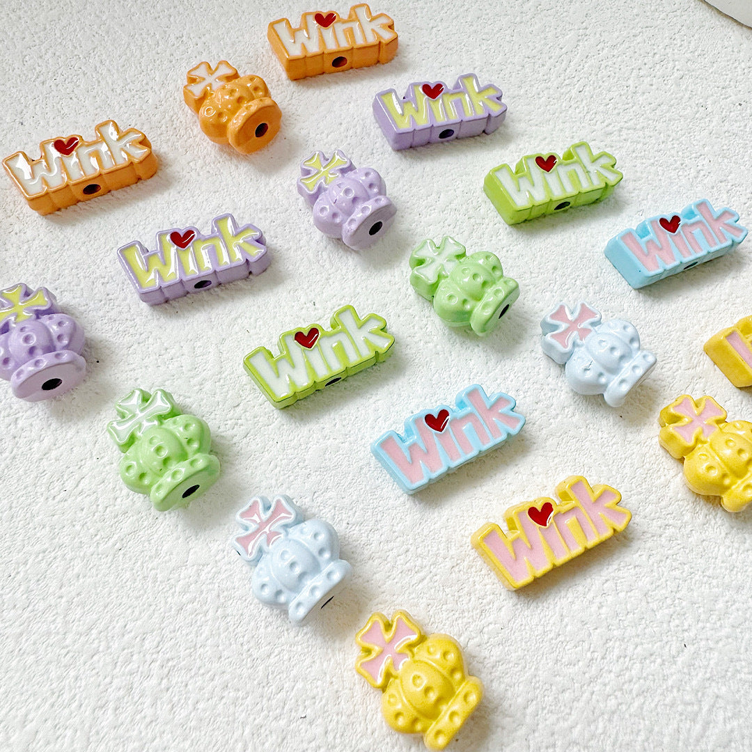 Crown and Wink Metal Beads 13mm Glossy Pastel Painted Alloy 10pcs 3