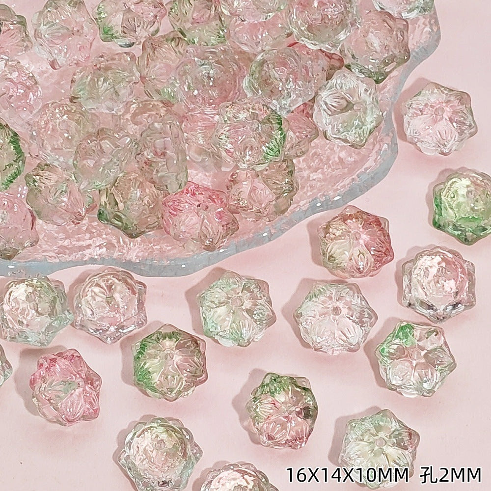 Tiny Flower Glass Beads 16mm Clear Translucent Mixed Colors 50pcs 16