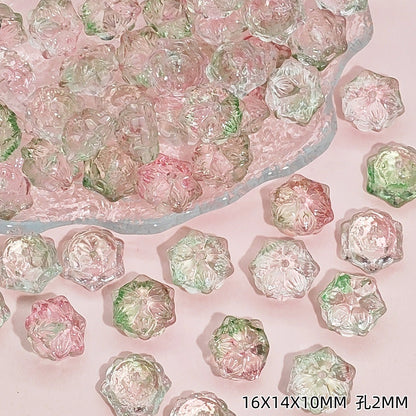Tiny Flower Glass Beads 16mm Clear Translucent Mixed Colors 50pcs 16