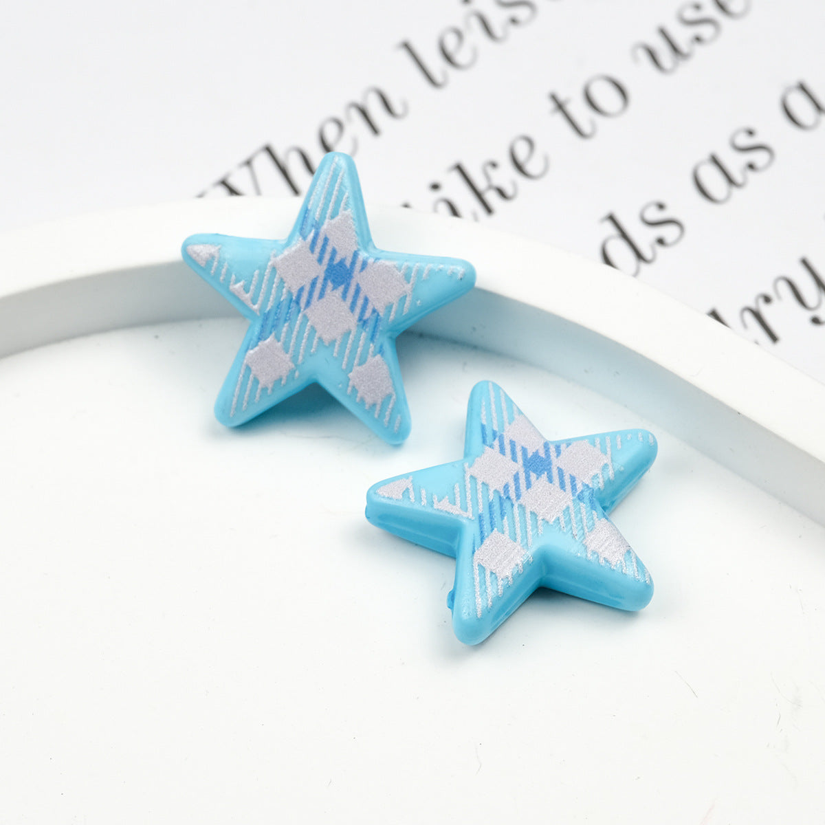 Grid Pattern Printed Star Acrylic Beads 21mm Multicolor 20pcs 3
