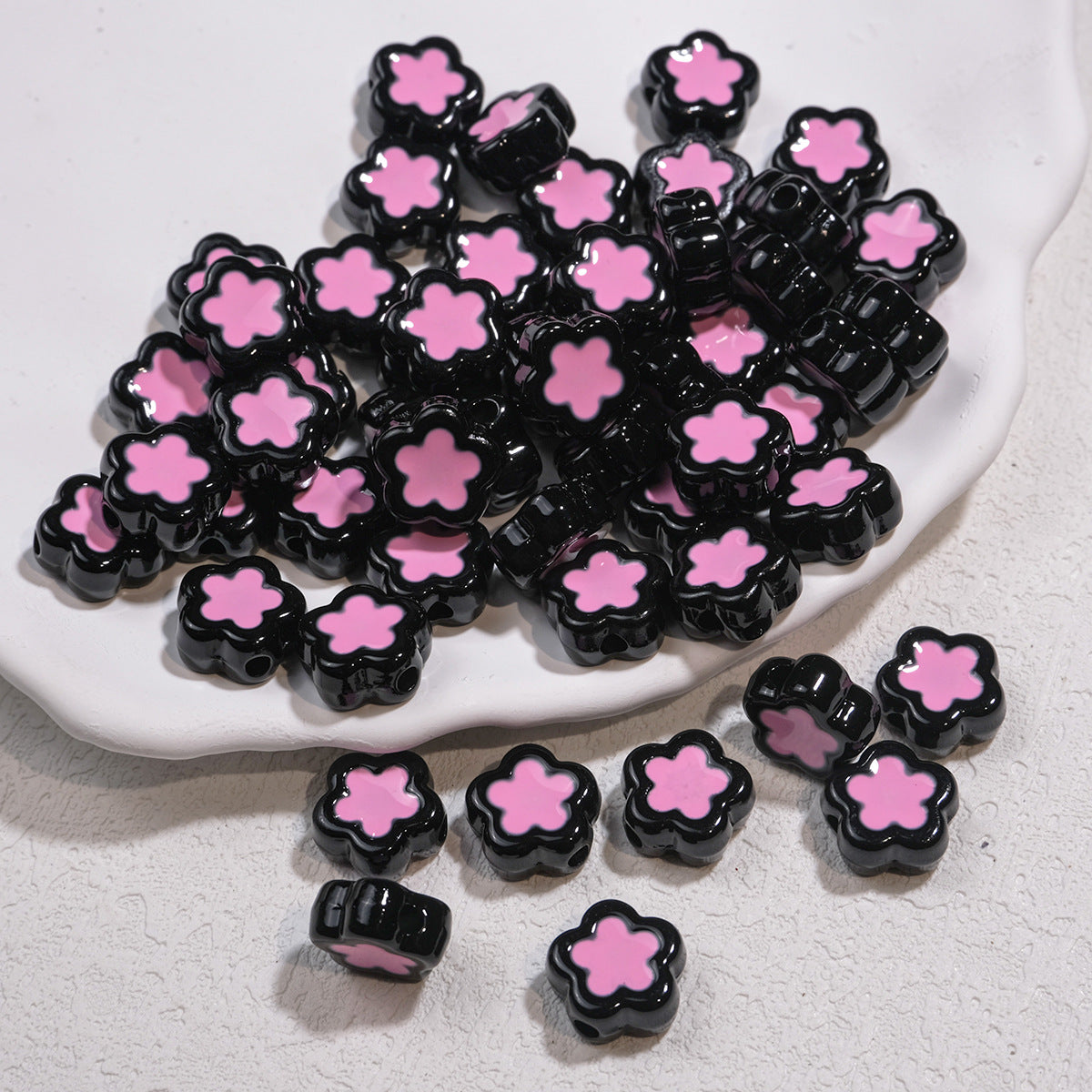 Double-Sided Flower Enamel Acrylic Beads 12mm Dual Color 50pcs 6
