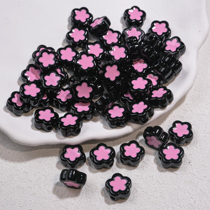 Double-Sided Flower Enamel Acrylic Beads 12mm Dual Color 50pcs 6