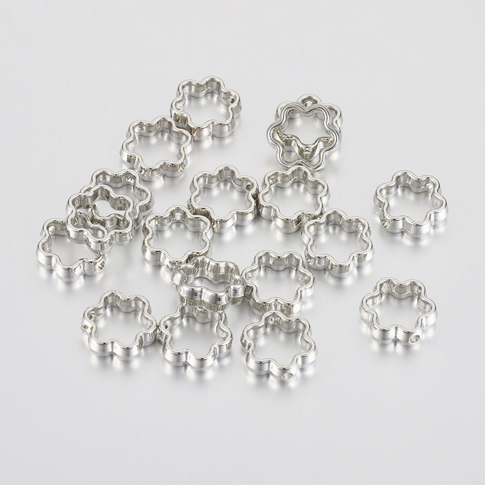 Hollow Six Petal Flower CCB Plastic Beads 12mm Metallic Tones 100pcs 7