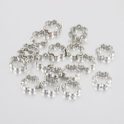 Hollow Six Petal Flower CCB Plastic Beads 12mm Metallic Tones 100pcs 7