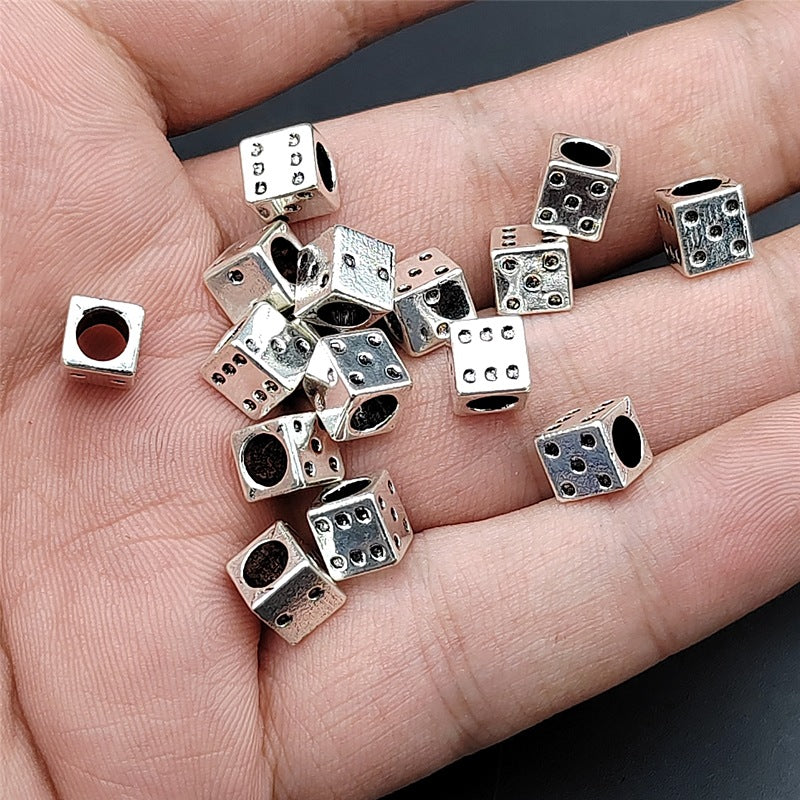 Square Metal Beads 7mm Silver Dice Zinc Alloy 100pcs 3