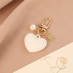 Pearl Embellished Alloy Heart Keychain Gold Tone Metal 6