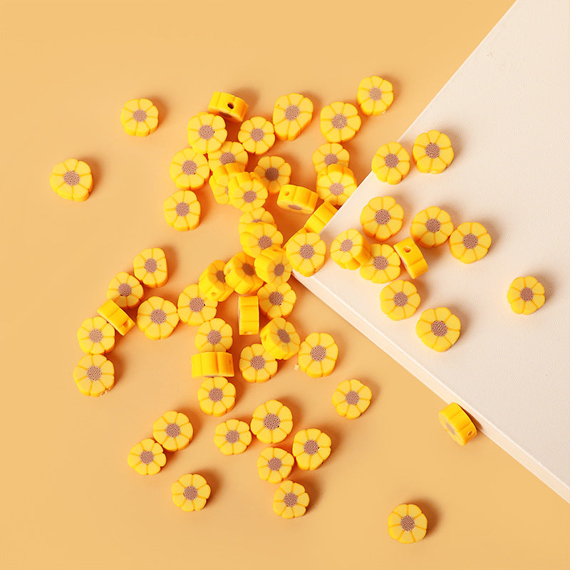 Tiny Daisy Flower Clay Beads 9mm Yellow Polymer 100pcs 3