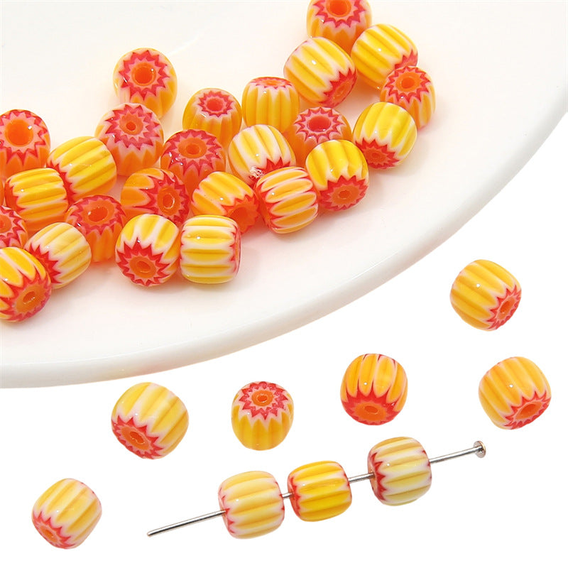 Glaze Millefiori Glass Beads 6mm Striped Colorful Glossy 10pcs 12