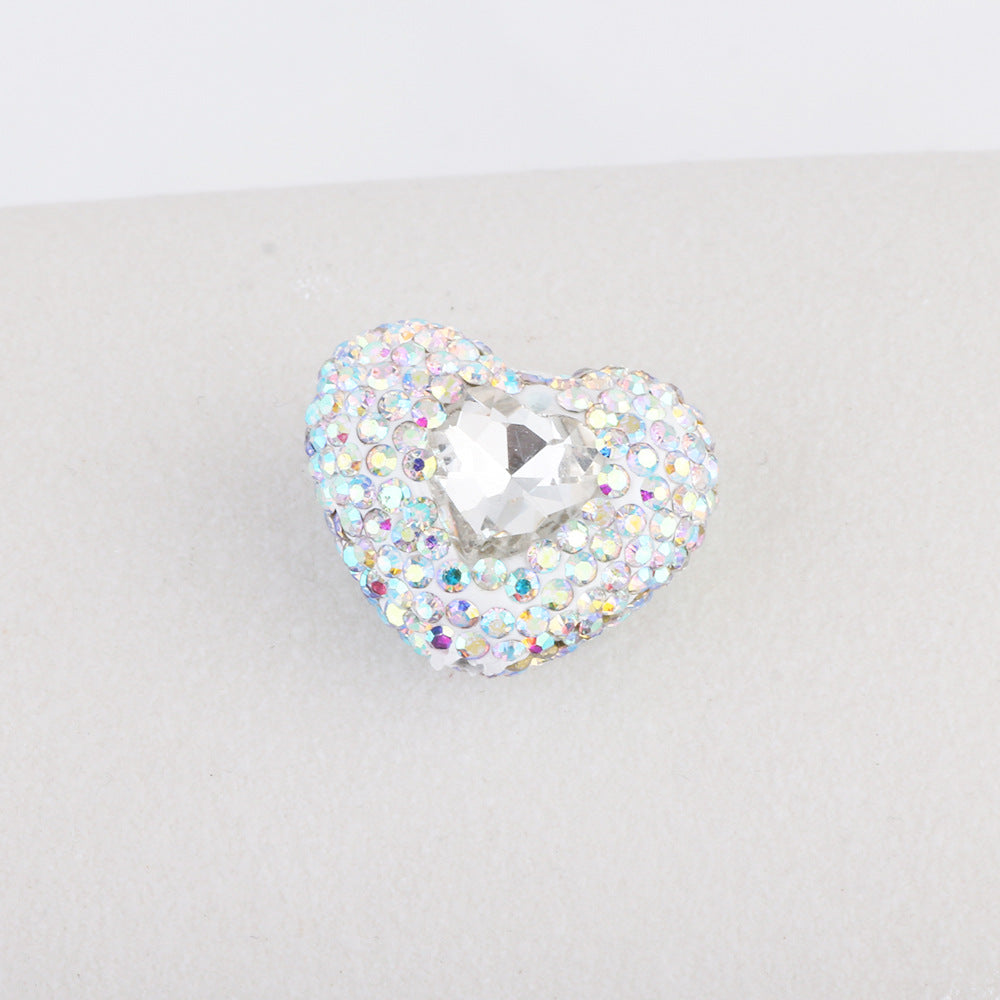Rhinestone Heart Clay Beads 24mm White Sparkling Center 6pcs 7