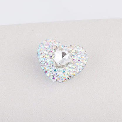 Rhinestone Heart Clay Beads 24mm White Sparkling Center 6pcs 7