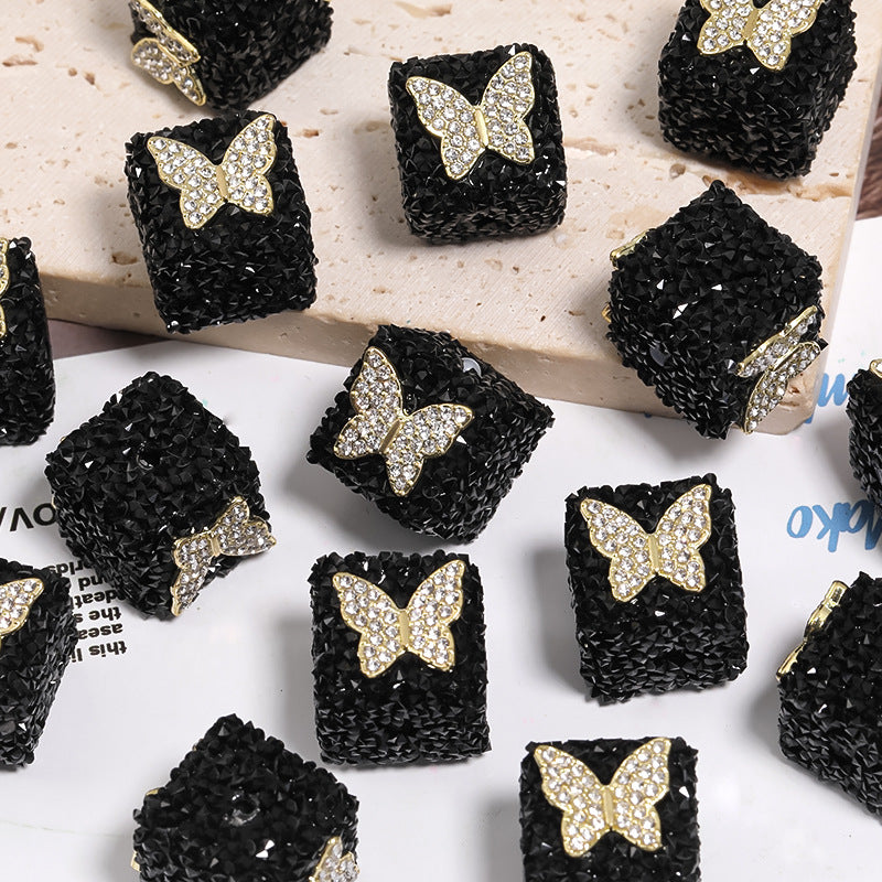 Butterfly Pentagram Cube Rhinestone Beads 22mm Vibrant Metal Embellished 5pcs 11