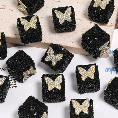 Butterfly Pentagram Cube Rhinestone Beads 22mm Vibrant Metal Embellished 5pcs 11