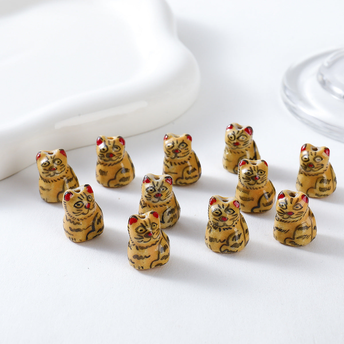 Hand Painted Animal Ceramic Beads Cute 3D Design 2pcs 3