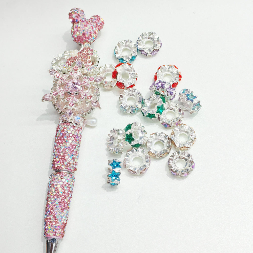 Rhinestone Star Alloy Spacer Beads 15mm 15pcs 5