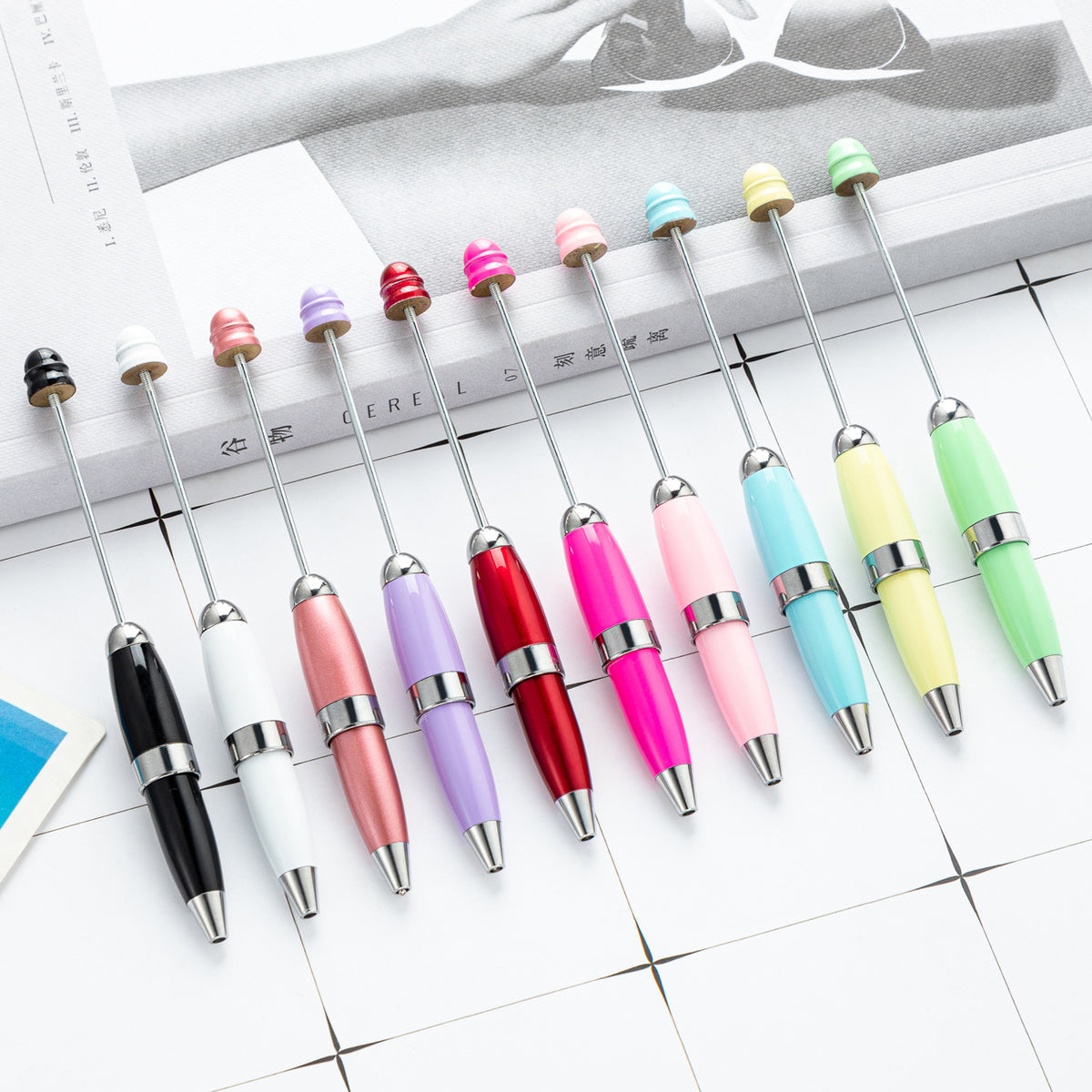 Beadable Pen Keychain Portable Metal Ballpoint Colorful Compact