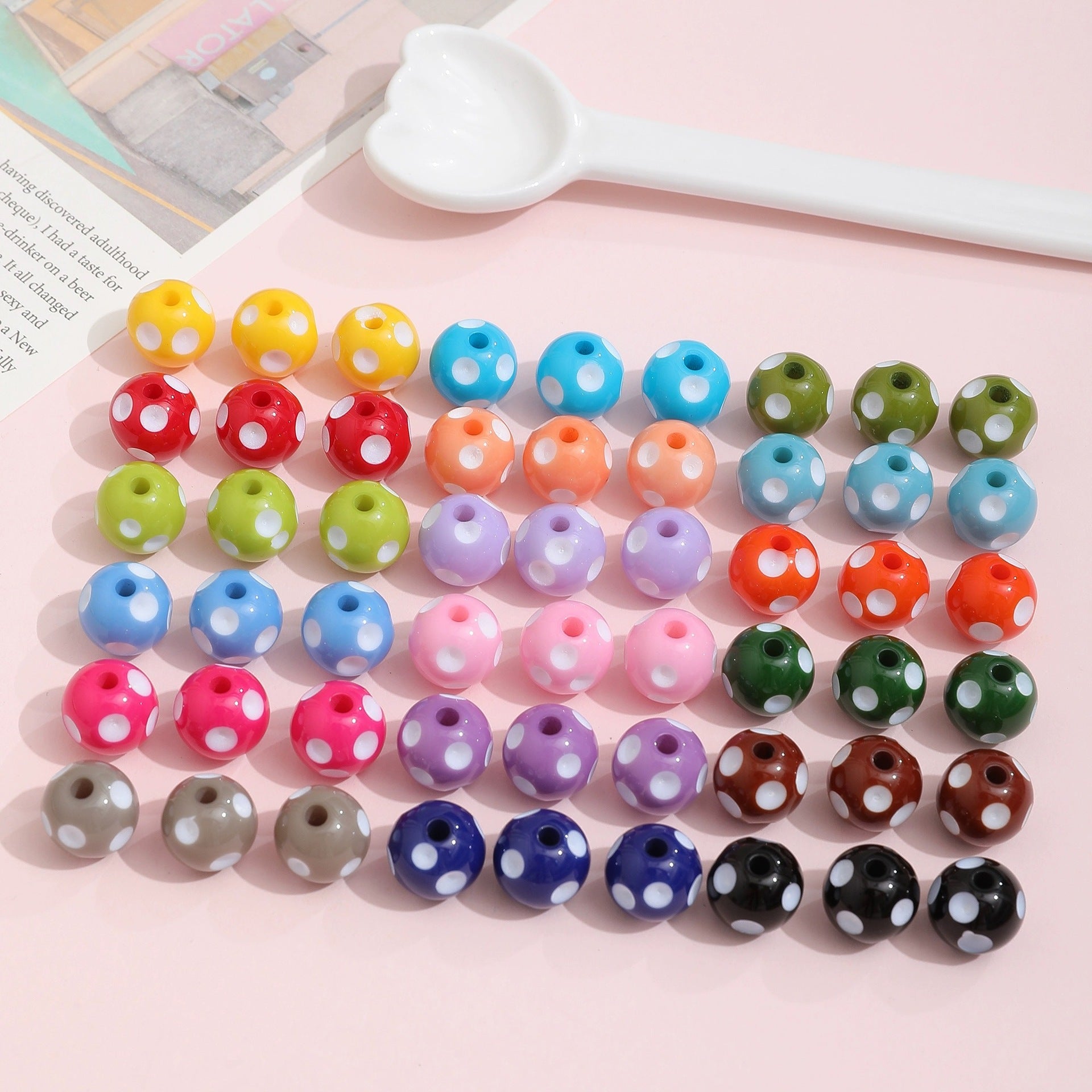 Bright Polka Dot Resin Beads 12mm Glossy Multicolor 20pcs 3