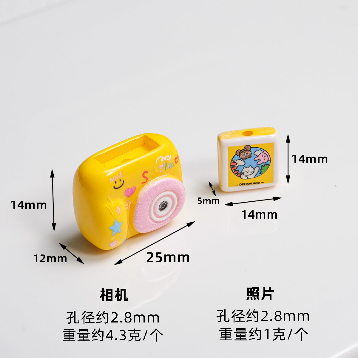 Polaroid Square Acrylic Beads 25mm Mini Camera Designs 10pcs 4