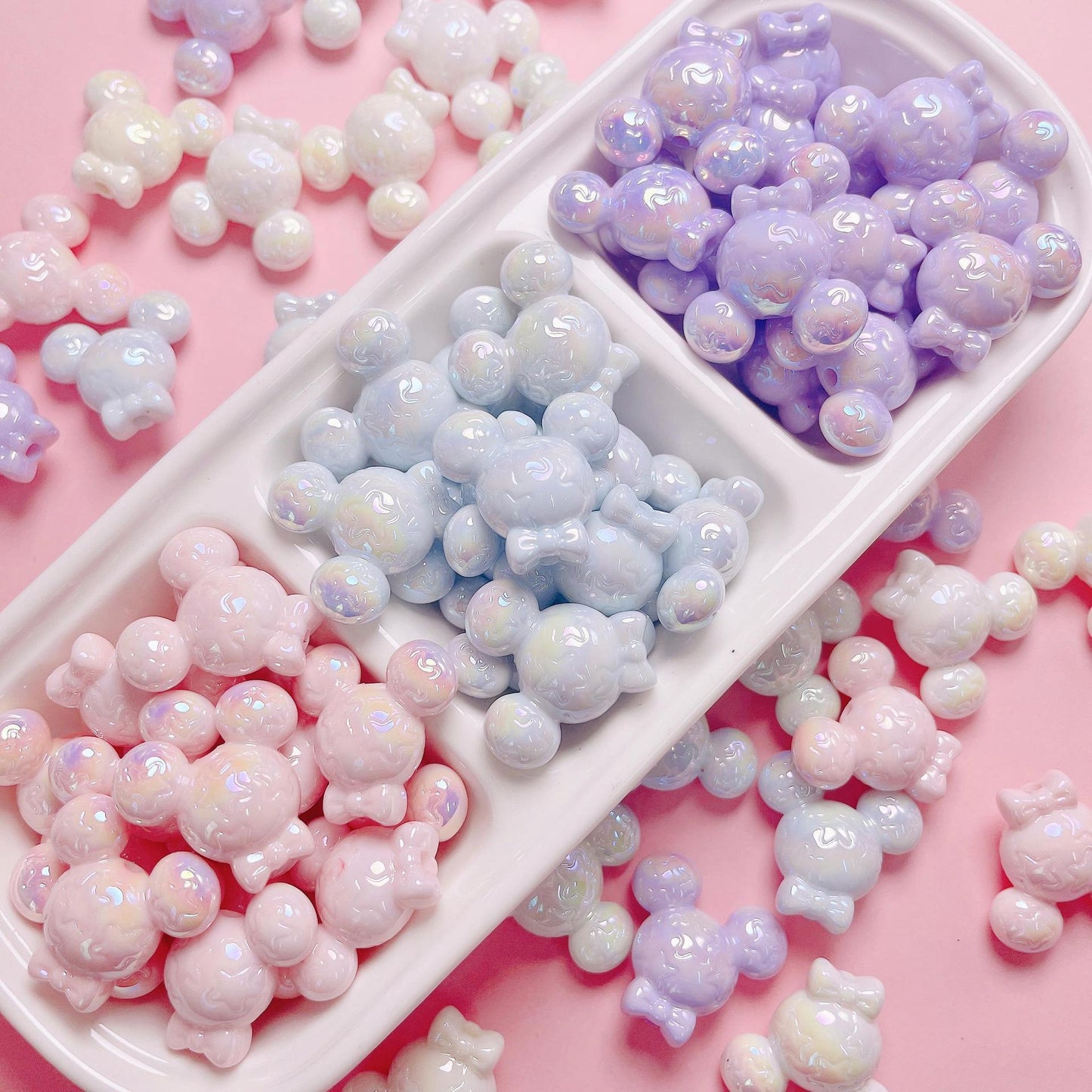 Glow Acrylic Mickey Head Acrylic Beads 28mm Pastel Glow 5pcs