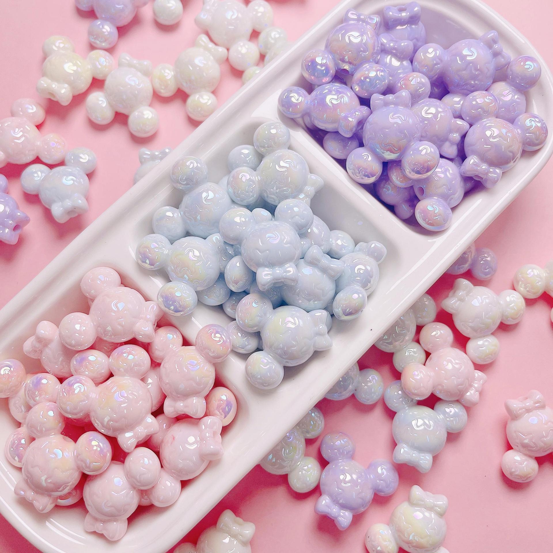 Glow Acrylic Mickey Head Acrylic Beads 28mm Pastel Glow 5pcs