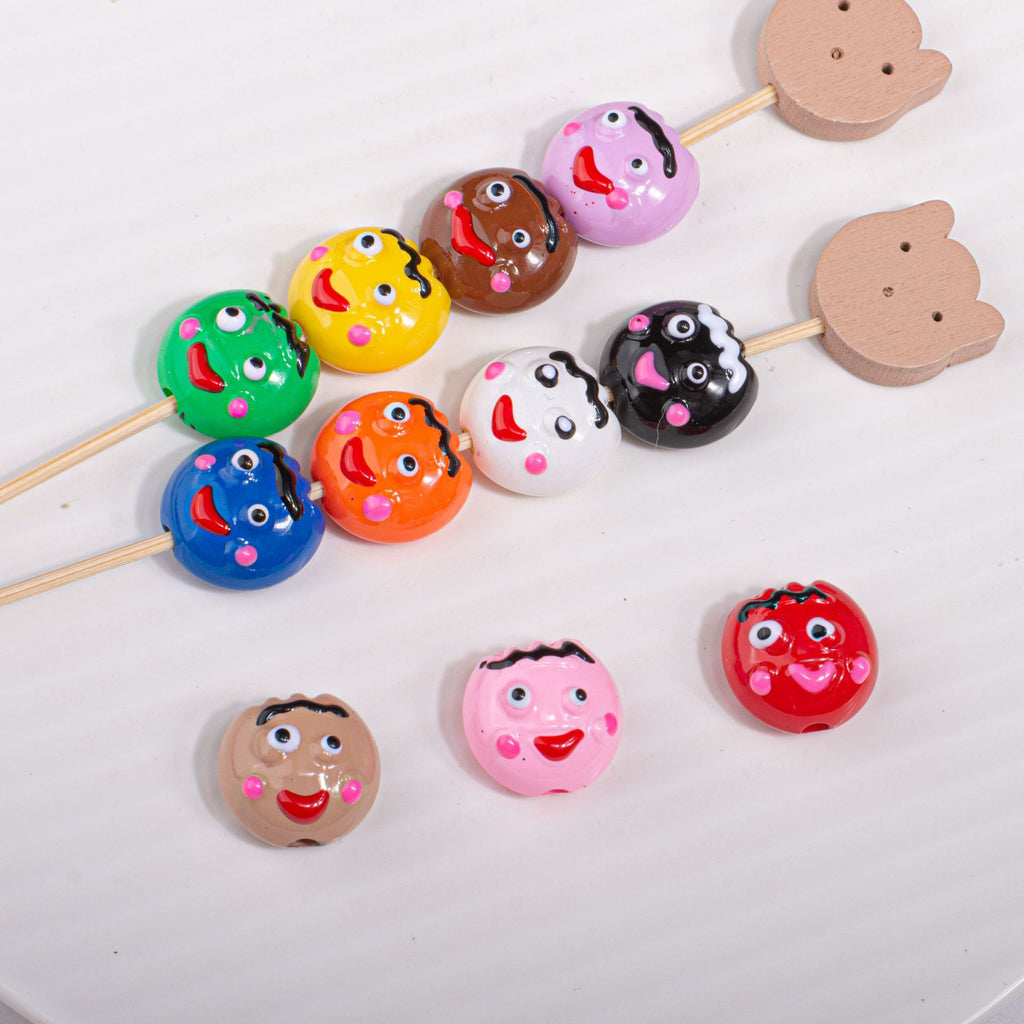 Hand Painted Emoji Acrylic Beads 15mm Colorful Funny 10pcs 3