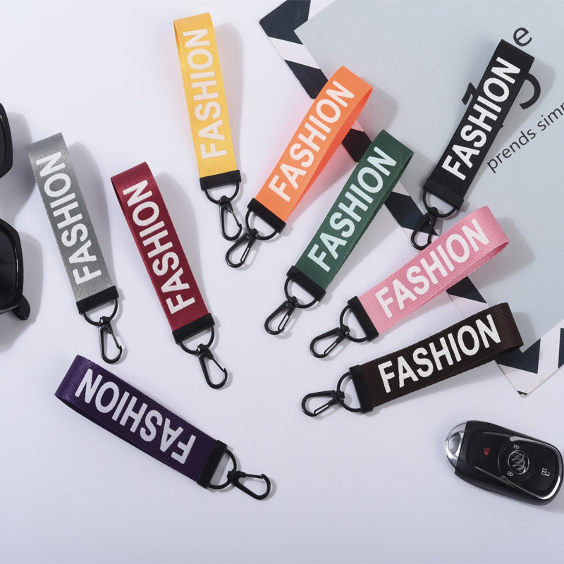 Ribbon Wristlet Keychain Metal Bold Fashion Lettering Colorful 6