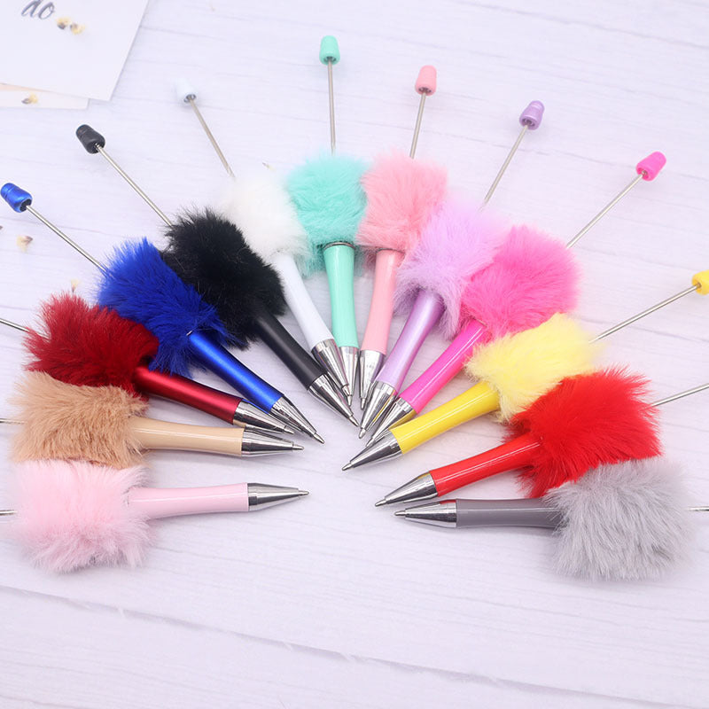 Beadable Pen Plush Pastel Color Soft Pom-Pom Ballpoint Pen 3