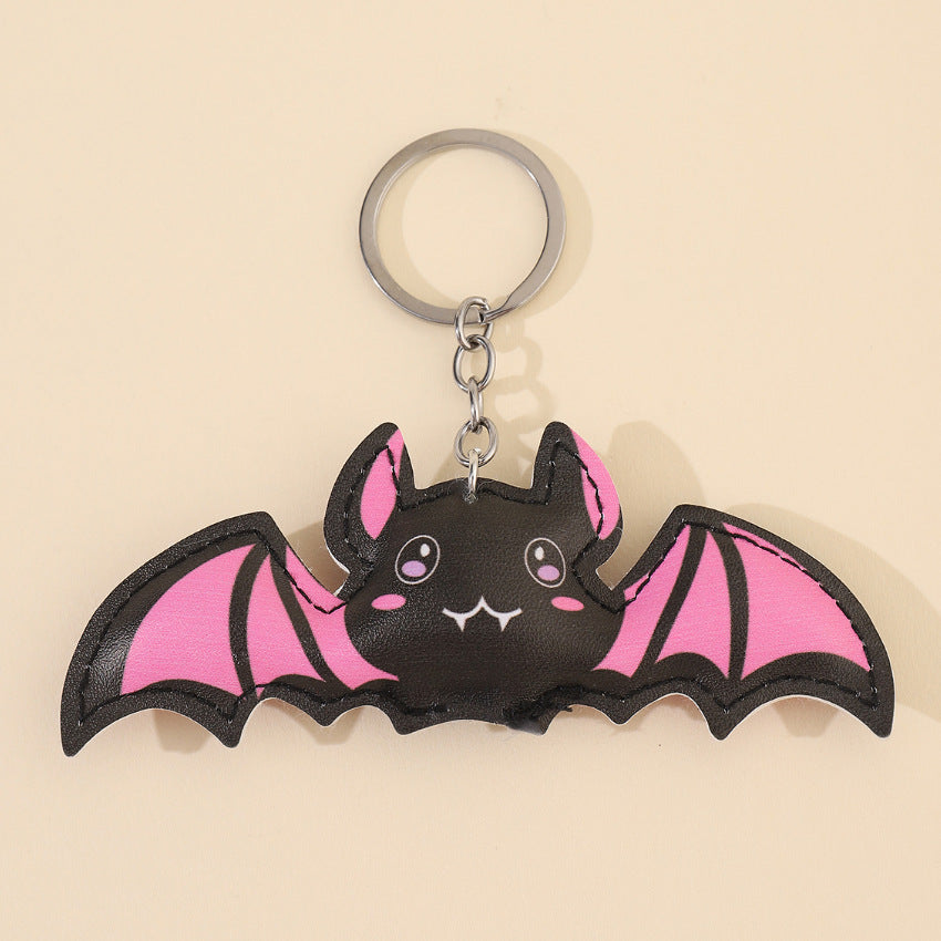 Pink Bat Metal Halloween Keychain Cute Wings Grin Design 3
