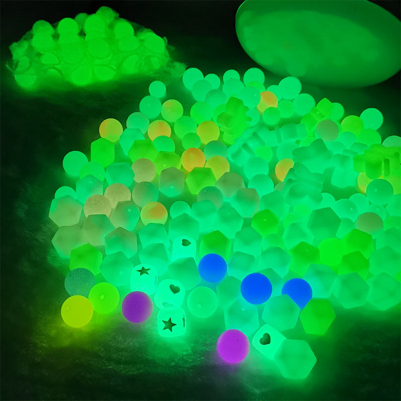 Glow in Dark 12mm 15mm Round 14mm Hexagon Silicone Beads Mixed Shapes 50pcs 4