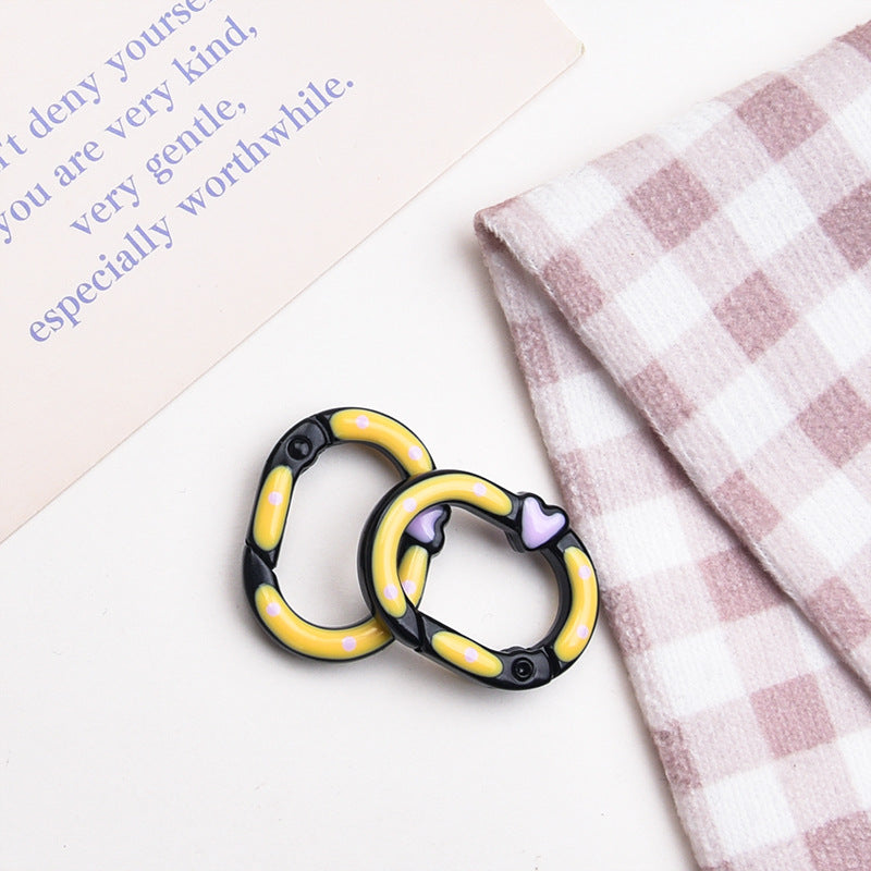 Zinc Alloy Heart Oval Painted Spring Keyrings 28mm 6pcs 6