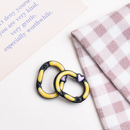 Zinc Alloy Heart Oval Painted Spring Keyrings 28mm 6pcs 6