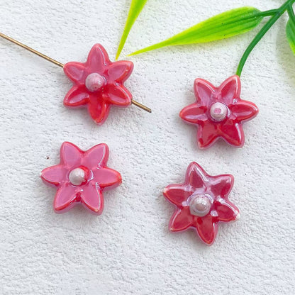 Camellia Ceramic Beads 17mm Glazed Multicolor Flower 10pcs 7