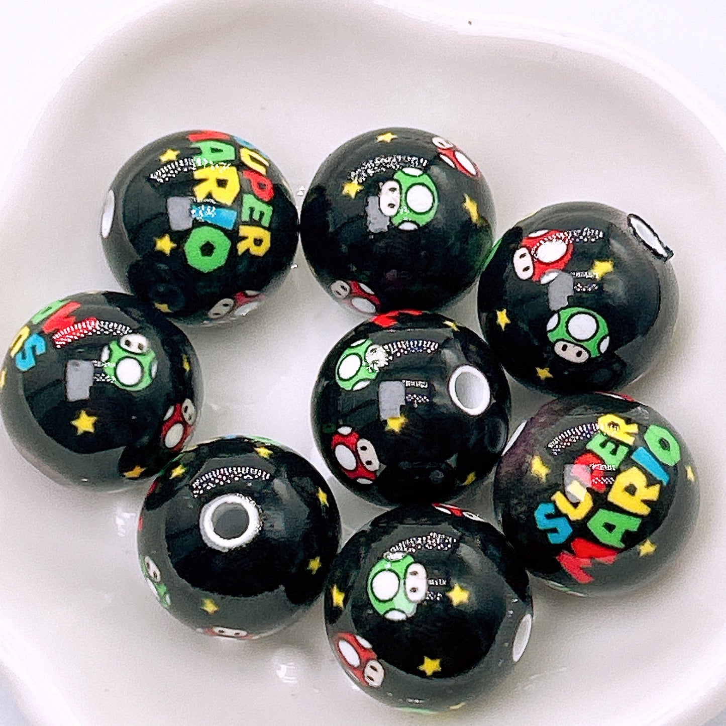 Painted Round Acrylic Beads 16mm Mario Baking Theme 100pcs 3