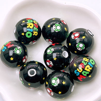 Painted Round Acrylic Beads 16mm Mario Baking Theme 100pcs 3