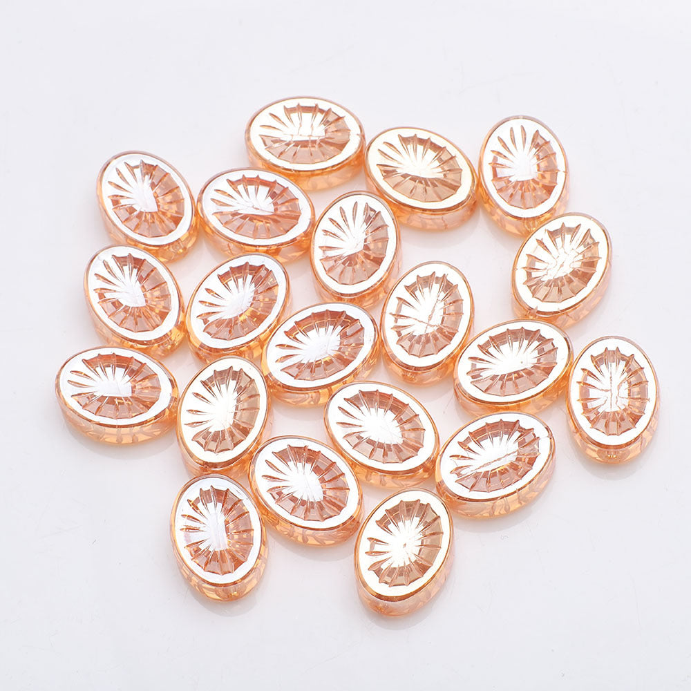 Electroplated Elliptical Flower Glass Beads 10x14mm Kiwi 20pcs 10