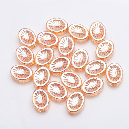 Electroplated Elliptical Flower Glass Beads 10x14mm Kiwi 20pcs 10