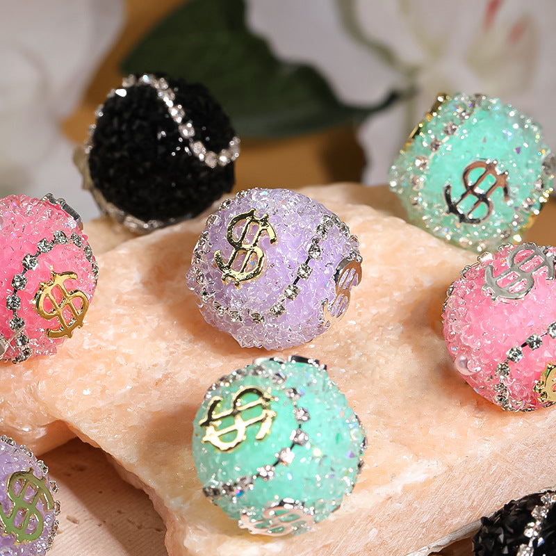 Dollar Bill Ball Rhinestone Beads 19mm Clustered Stones 5pcs 2