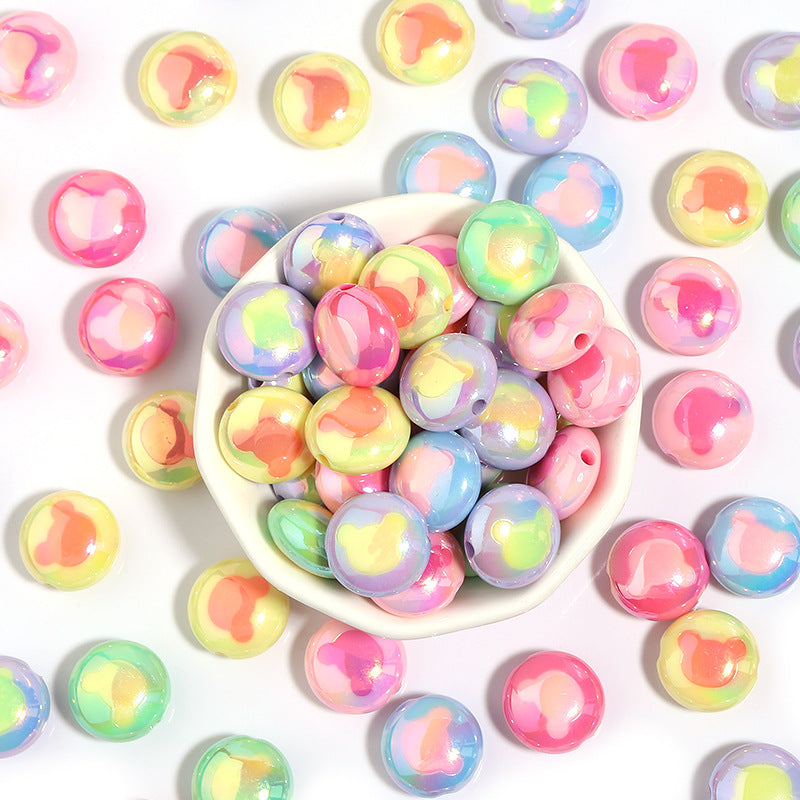 Two-Color Flat Round Bear Printed Acrylic Beads 18mm 10pcs 2