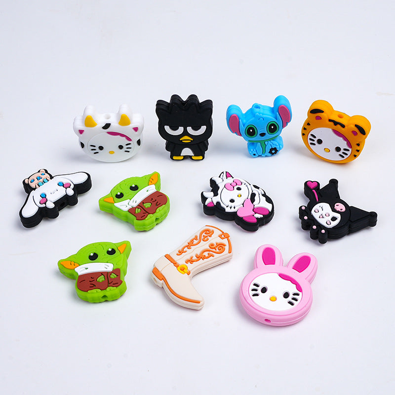 Silicone Focal Beads Mickey Kitty Yoda Colorful Cartoon Characters 20pcs 3