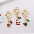 Alloy Christmas Santa Claus Snowflake Keychain Polished Gold Tone 4