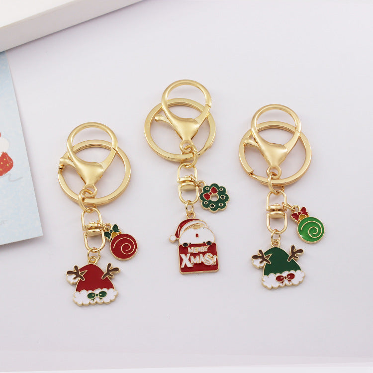 Alloy Christmas Santa Claus Snowflake Keychain Polished Gold Tone 4
