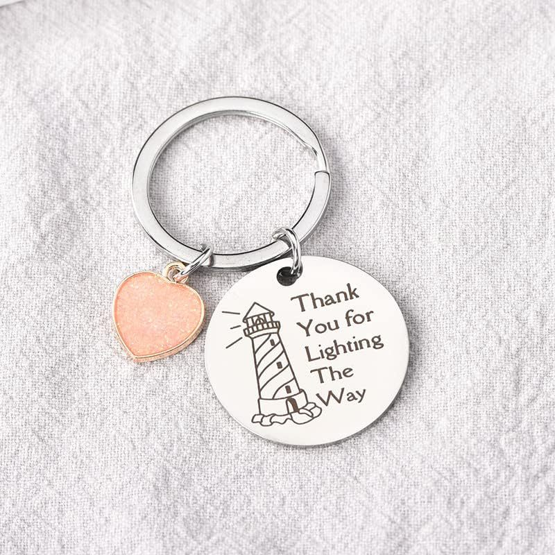 Lighthouse Keychain Stainless Steel with Peach Heart Charm 2