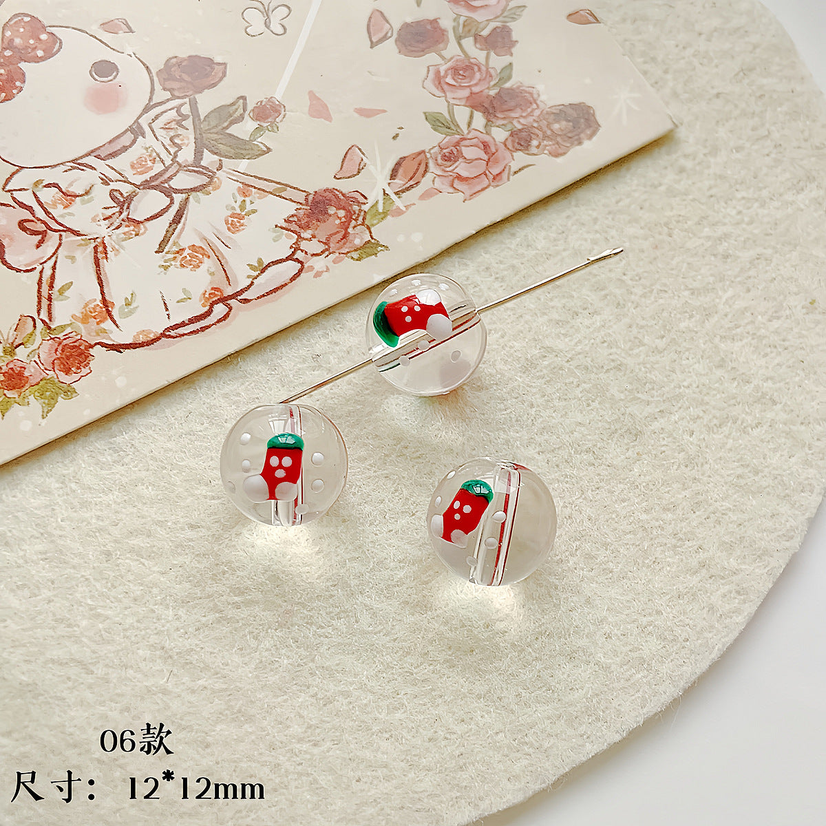 Hand Painted Transparent Glass Beads 12-14mm Christmas Series 1pc 16